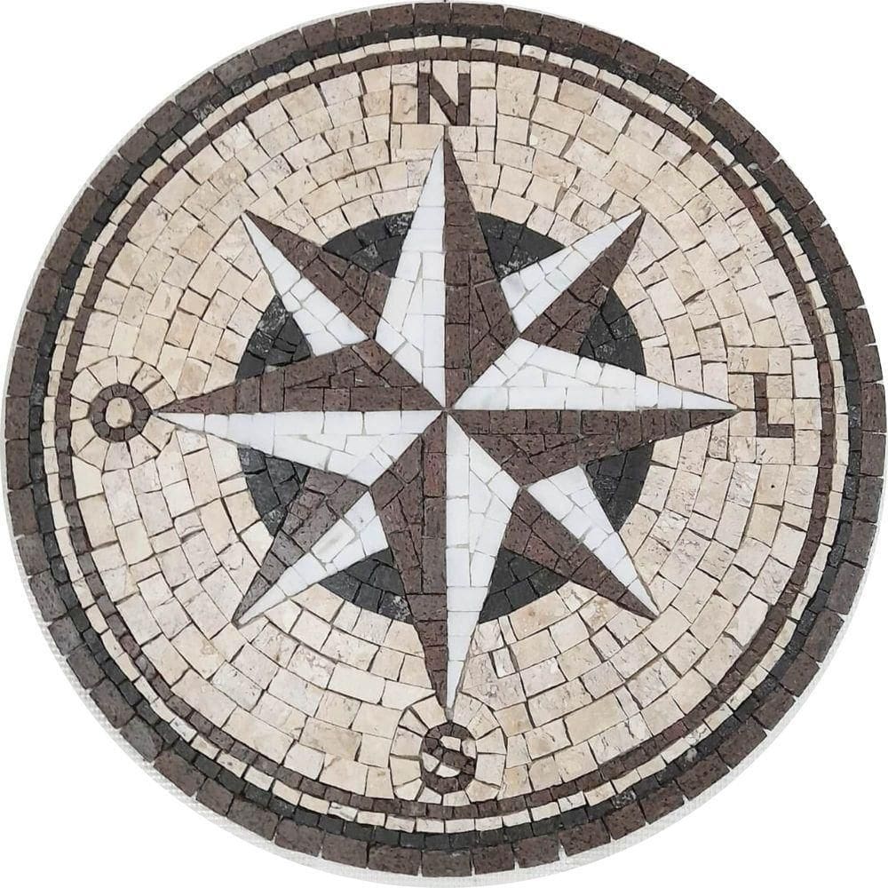 Rosa Dos Ventos Em Mosaico Com Pontos Cardeais Tamanho 150cm