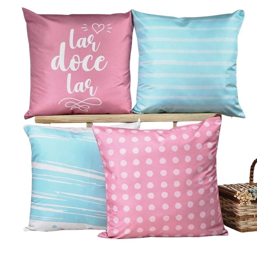 Kit 4 Capas De Almofada Decorativa Doce Lar Rosa