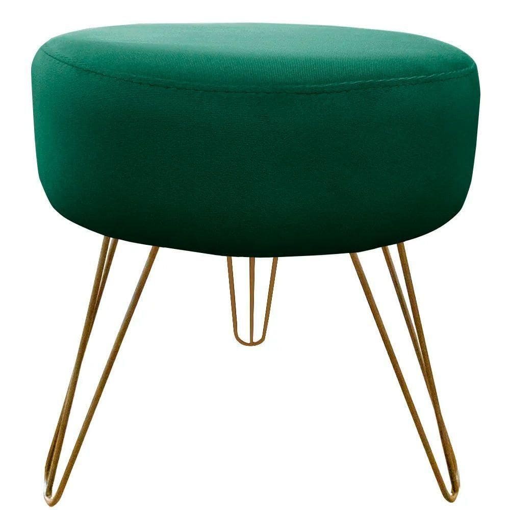 Puff Decorativos Sala Quarto Tunísia Veludo Verde Base Doura Verde E Dourado