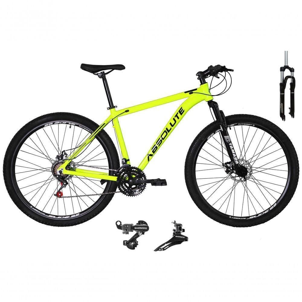 Bicicleta Aro 29 Absolute Nero 4 Câmbio Shimano 24v Acera K7 Garfo Trava Freio A Disco - Amarelo Tam.21