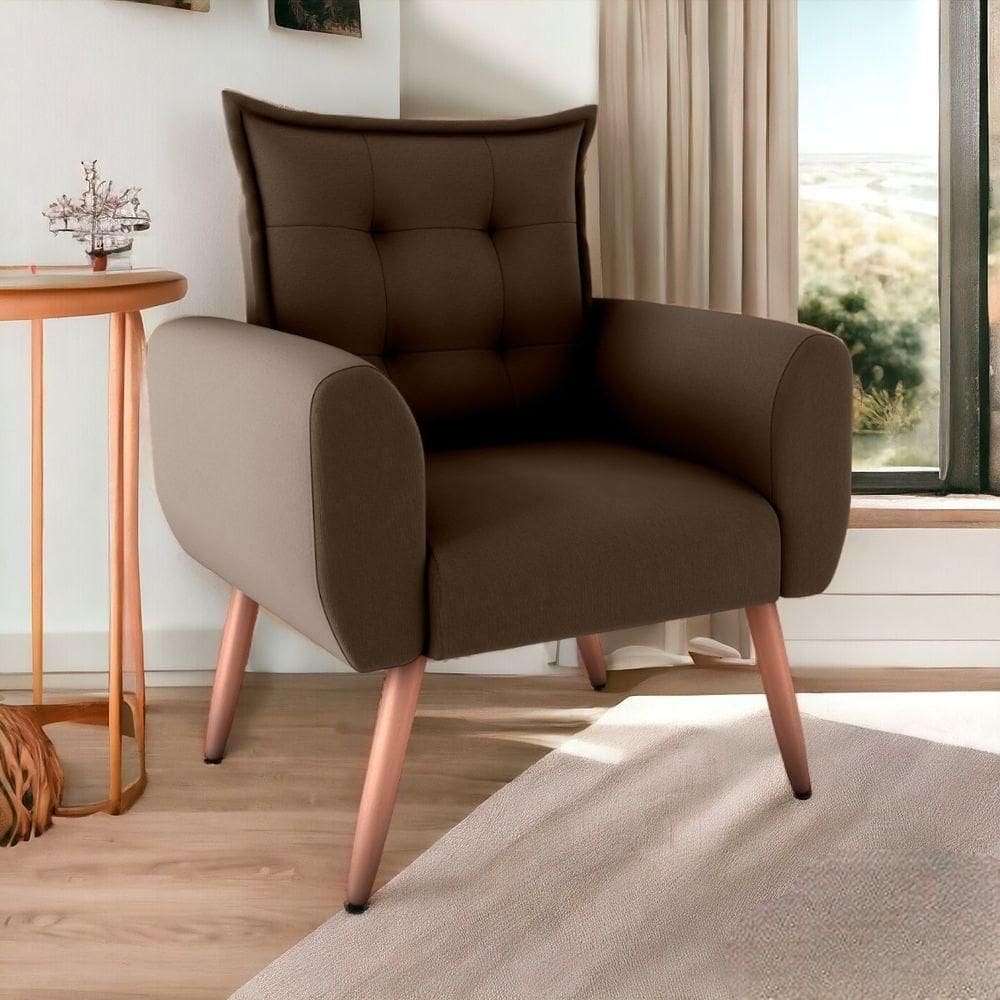 Poltrona Decorativa Para Sala Ravi Suede Marrom