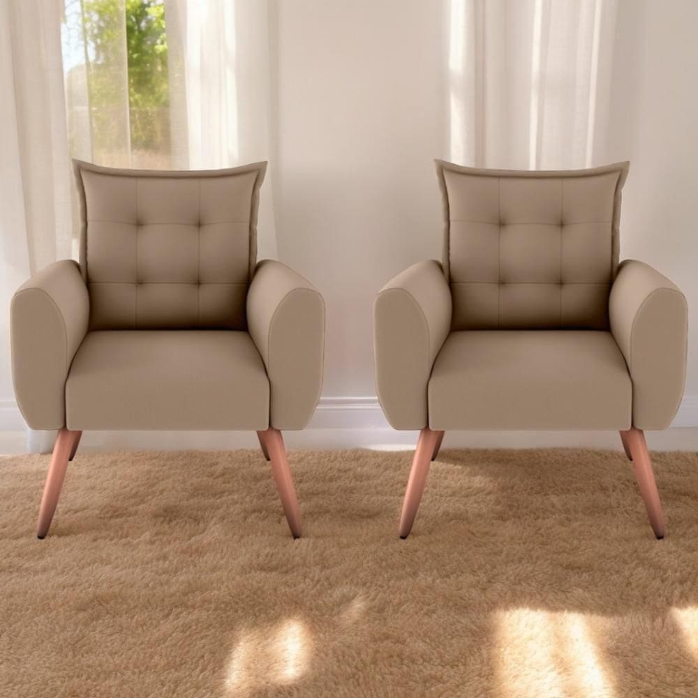 Conjunto De Poltronas Decorativas Lily Suede Bege