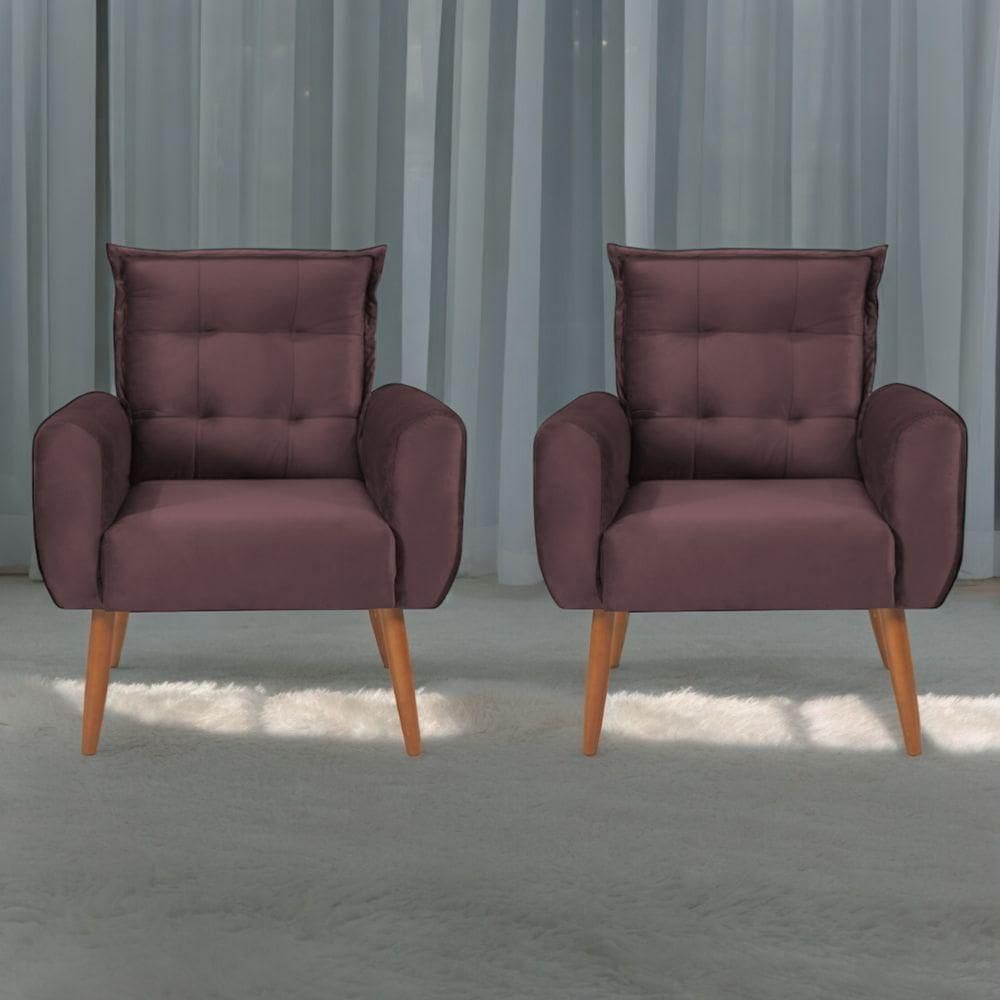 Jogo De Poltronas Decorativas Emma Veludo Rose