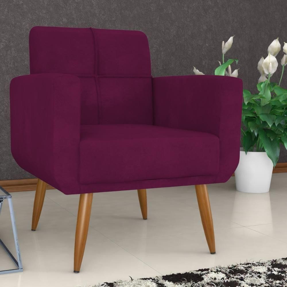 Poltrona Decorativa Para Sala Lilian Veludo Turkey Marsala