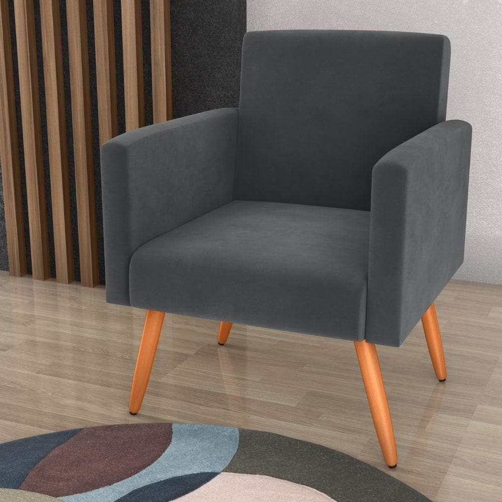 Poltrona Para Decoração Sara Veludo Cinza
