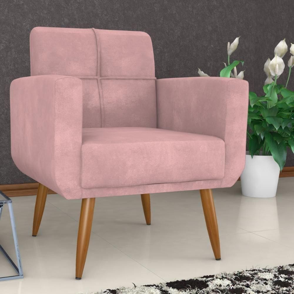 Poltrona Decorativa Para Sala Lilian Veludo Turkey Rosa