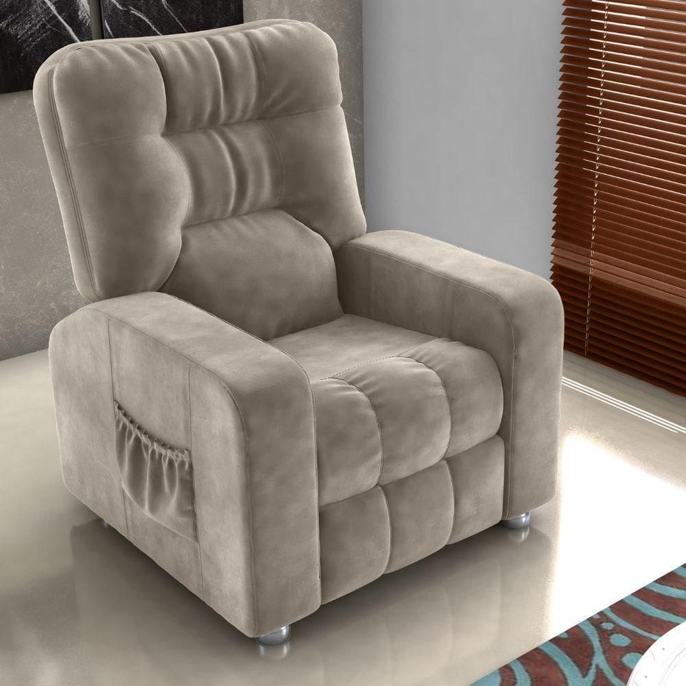 Poltrona Almofadada Reclinável Hull Veludo Maserati Cappuccino