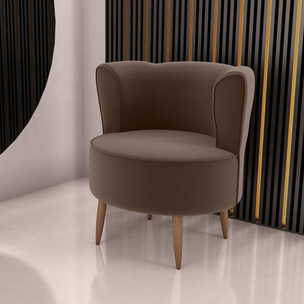 Poltrona Decorativa Para Sala Ariel Veludo Marrom