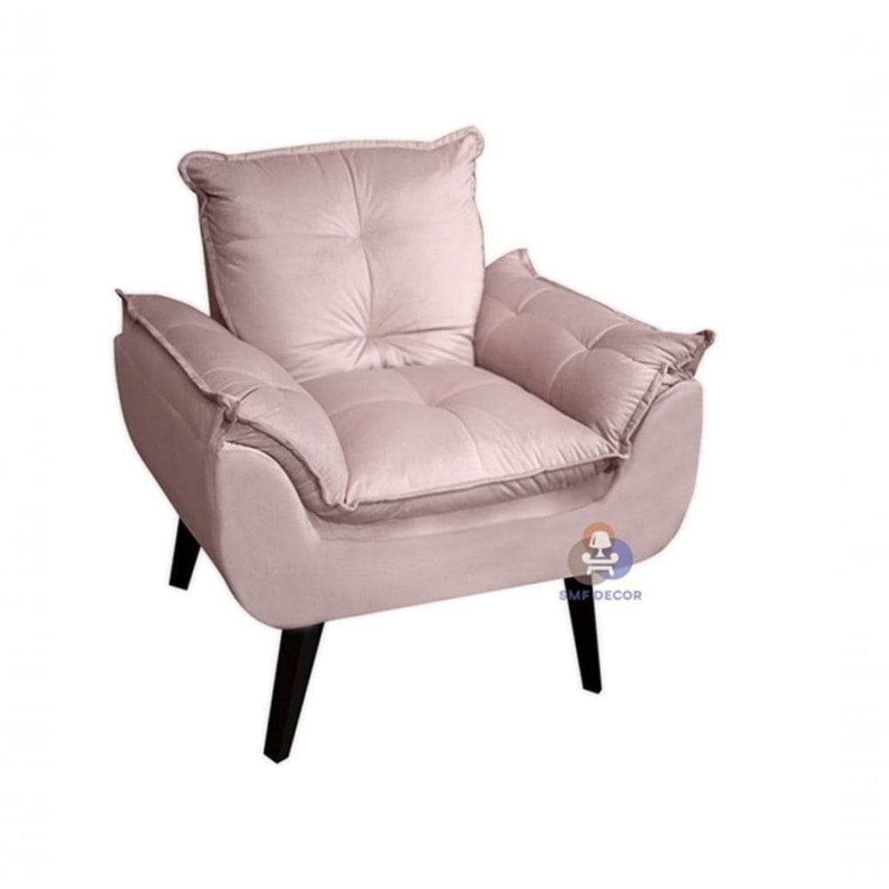 Poltrona/cadeira Decorativa Glamour Com Pés Quadrado Rosa Veludo