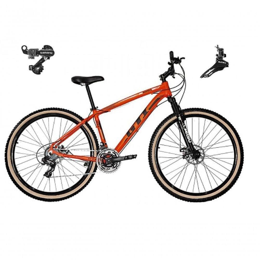 Bicicleta Aro 29 Gti Roma Alumínio 21v Câmbios Shimano Freio A Disco C- Pneu Faixa Bege Laranja 19