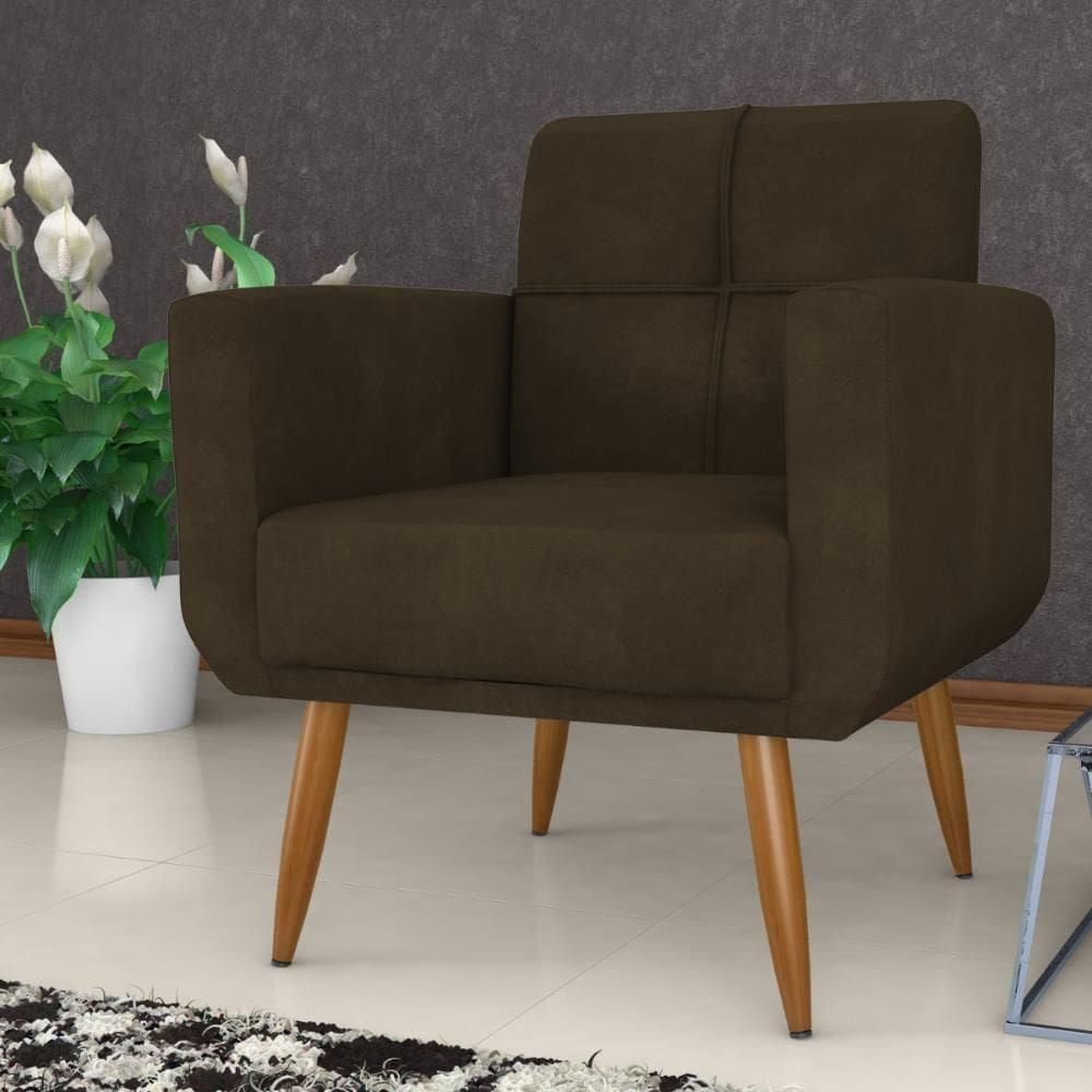 Poltrona Decorativa Para Sala Lages Veludo Turkey Marrom