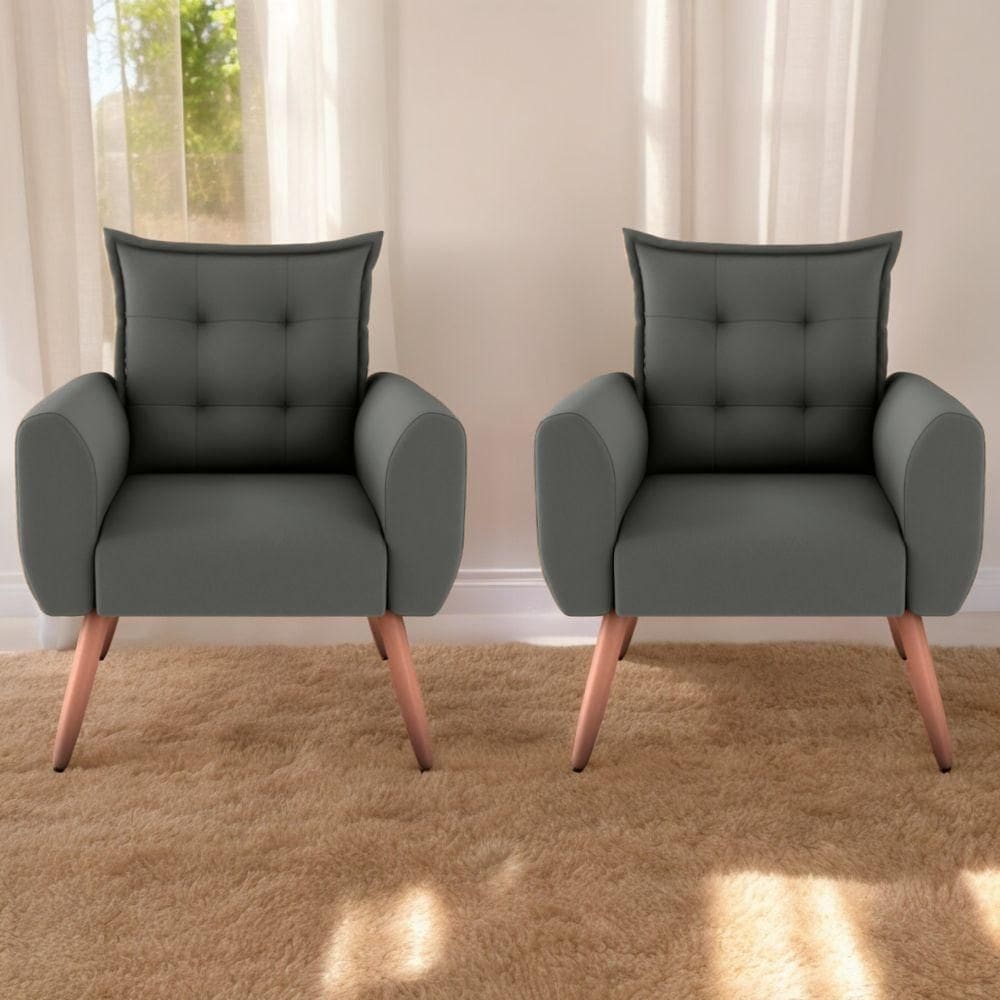 Jogo De Poltronas Decorativas Emma Suede Cinza