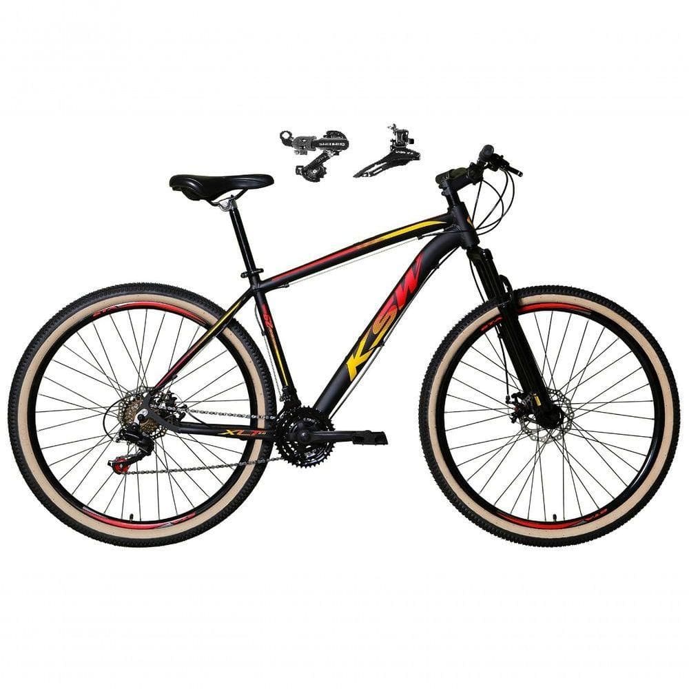Bicicleta Aro 29 Ksw Xlt Alumínio 24v Câmbios Shimano Garfo Suspensão Pneu Faixa Bege Preto-vermelho-amarelo 15