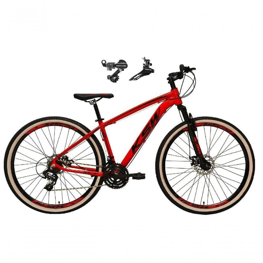 Bicicleta Aro 29 Ksw Xlt Alumínio 24v Câmbios Shimano Garfo Suspensão Pneu Faixa Bege Vermelho 21