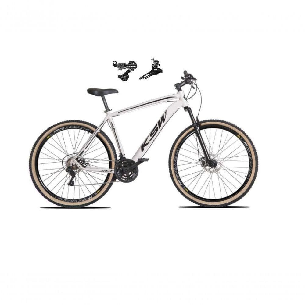Bicicleta Aro 29 Ksw Xlt Alumínio 24v Câmbios Shimano Garfo Suspensão Pneu Faixa Bege Branco 19