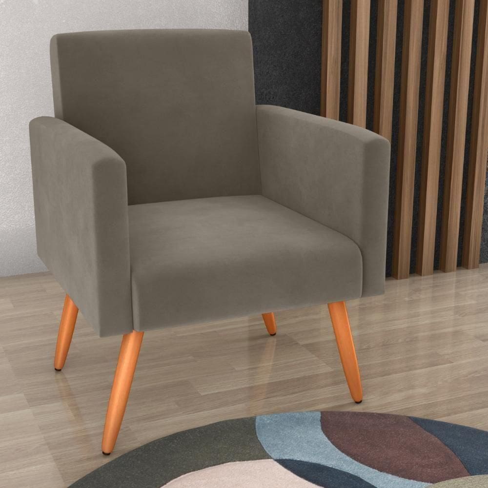 Poltrona Decorativa Para Sala Pará Veludo Cappuccino
