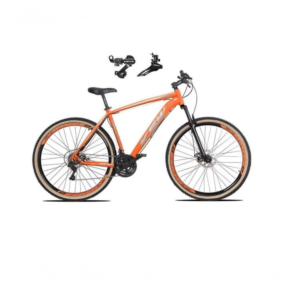 Bicicleta Aro 29 Ksw Xlt Alumínio 24v Câmbios Shimano Garfo Suspensão Pneu Faixa Bege Laranja 17