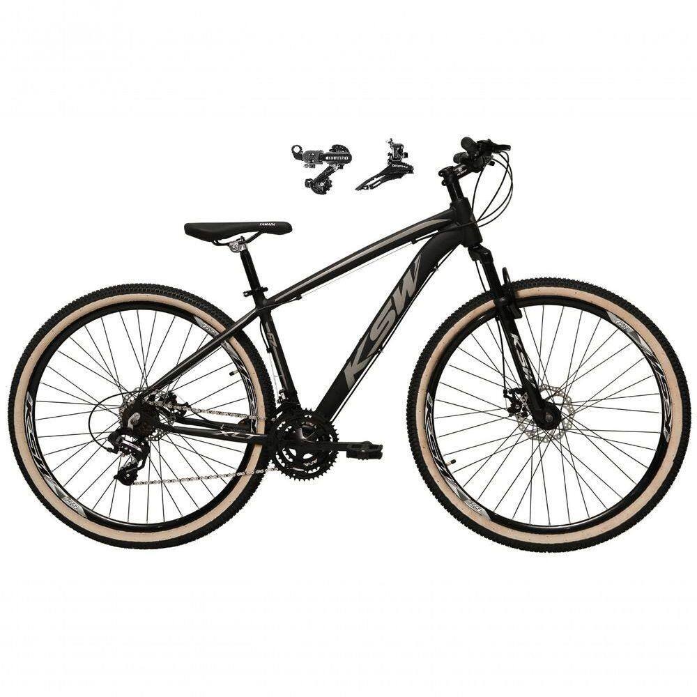 Bicicleta Aro 29 Ksw Xlt Alumínio 24v Câmbios Shimano Garfo Suspensão Pneu Faixa Bege Preto-prata 19