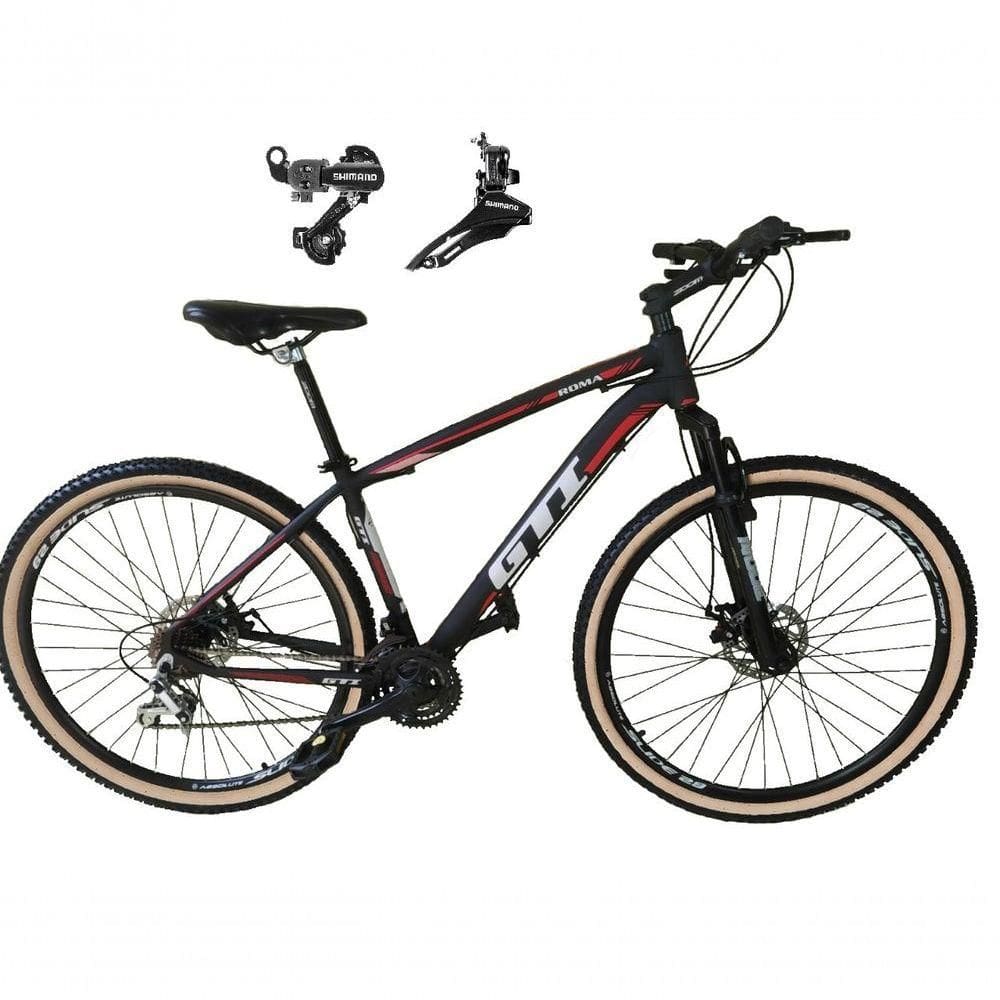 Bicicleta Aro 29 Gti Roma Alumínio 21v Câmbios Shimano Freio A Disco C- Pneu Faixa Bege Preto-vermelho 17