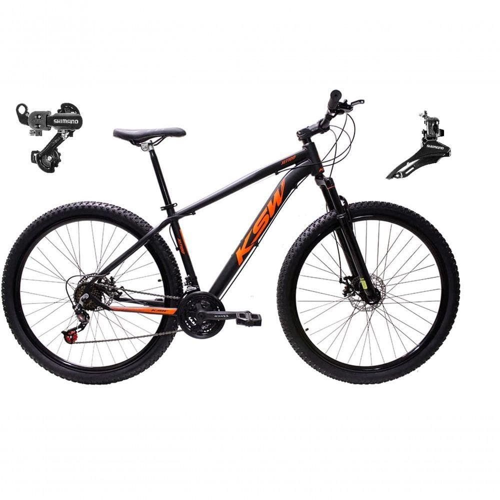 Bicicleta Aro 29 Ksw Xlt Alumínio 24v Câmbios Shimano Garfo Suspensão - Preto/laranja Tam.15