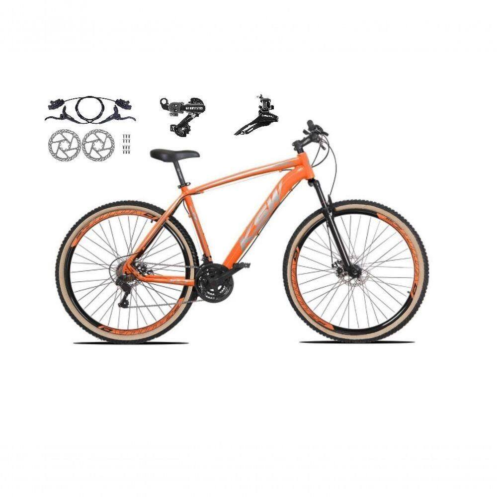 Bicicleta Aro 29 Ksw Xlt 24v K7 Câmbios Shimano Freio Hidráulico Garfo Trava Pneu Faixa - Laranja Tam.15