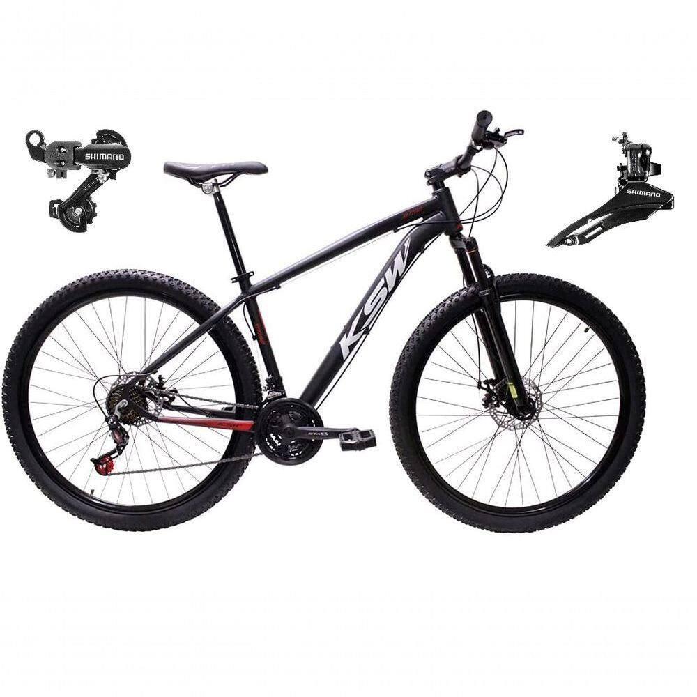 Bicicleta Aro 29 Ksw Xlt Alumínio 24v Câmbios Shimano Garfo Suspensão - Preto/vermelho/branco Tam.19