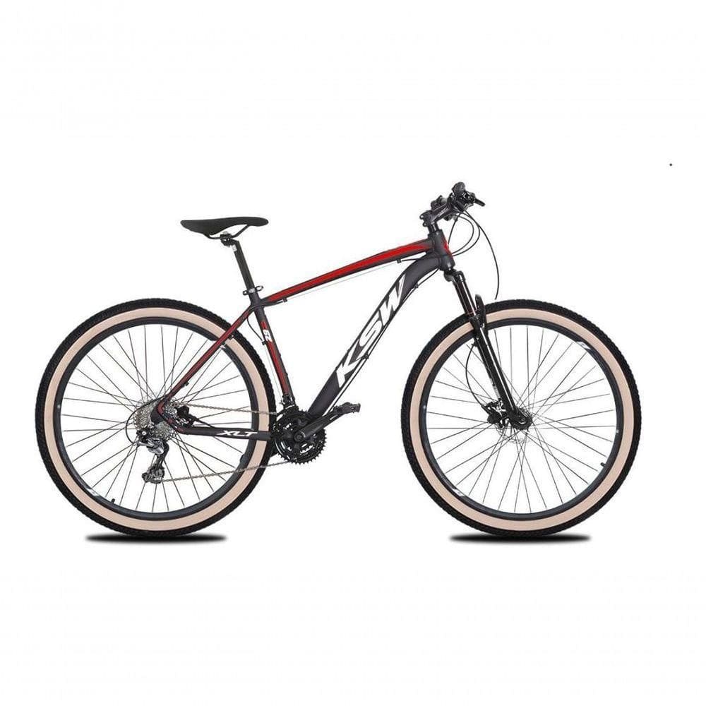 Bicicleta Aro 29 Ksw Xlt 27v Freio Hidráulico K7 Garfo Trava Pneu Faixa - Preto/vermelho/branco Tam.15