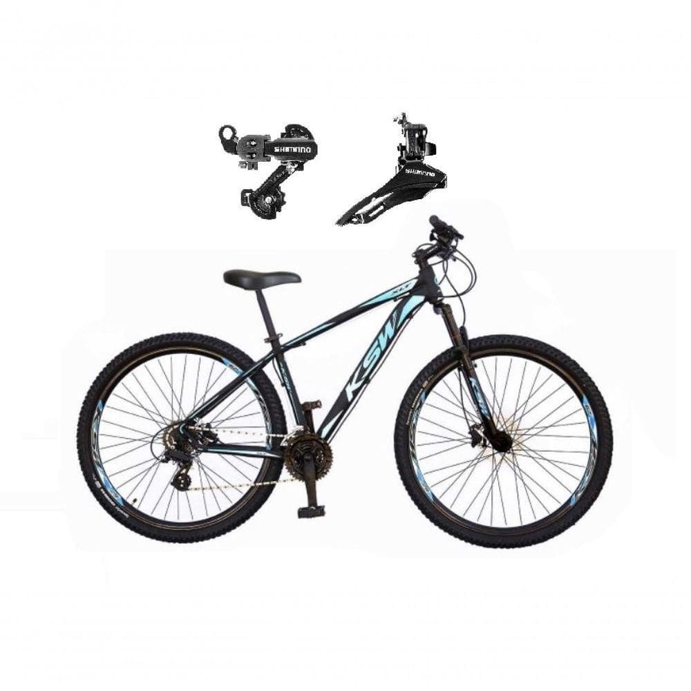 Bicicleta Aro 29 Ksw Xlt Alumínio 24v Câmbios Shimano Garfo Suspensão - Preto/azul Tam.17