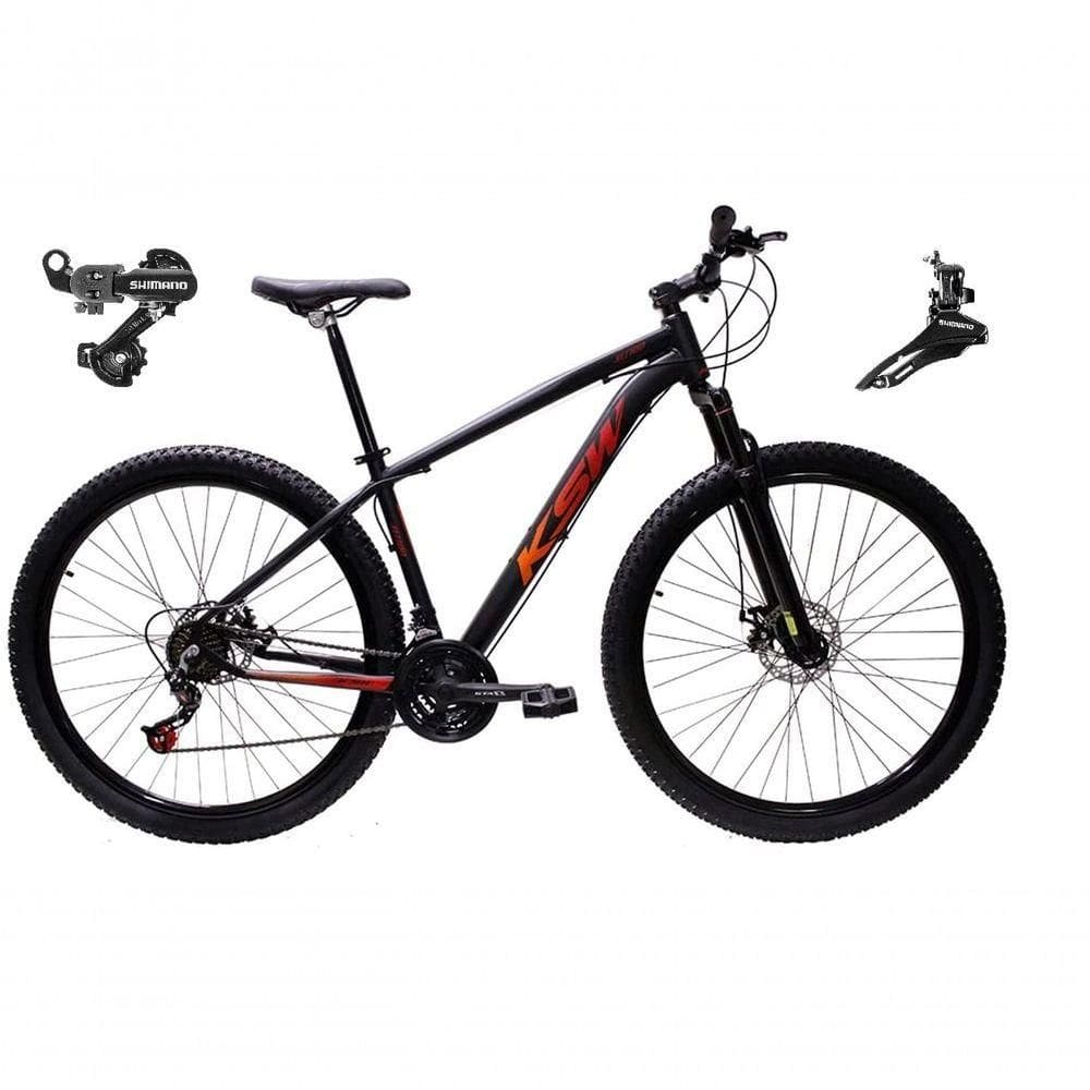 Bicicleta Aro 29 Ksw Xlt Alumínio 24v Câmbios Shimano Garfo Suspensão - Preto/vermelho/laranja Tam.19