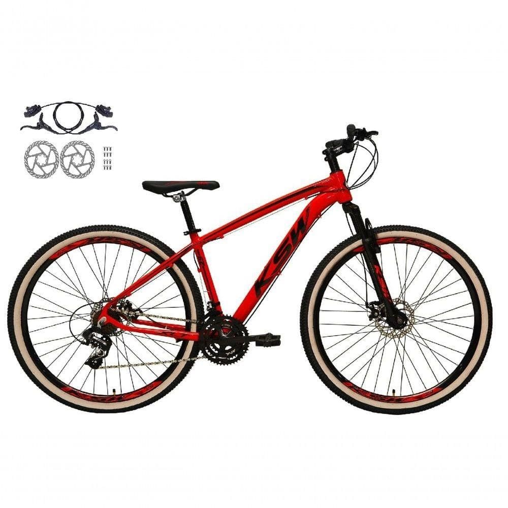 Bicicleta Aro 29 Ksw Xlt 24v Freios Disco Hidráulicos Garfo Suspensão Pneu Faixa - Vermelho Tam.15