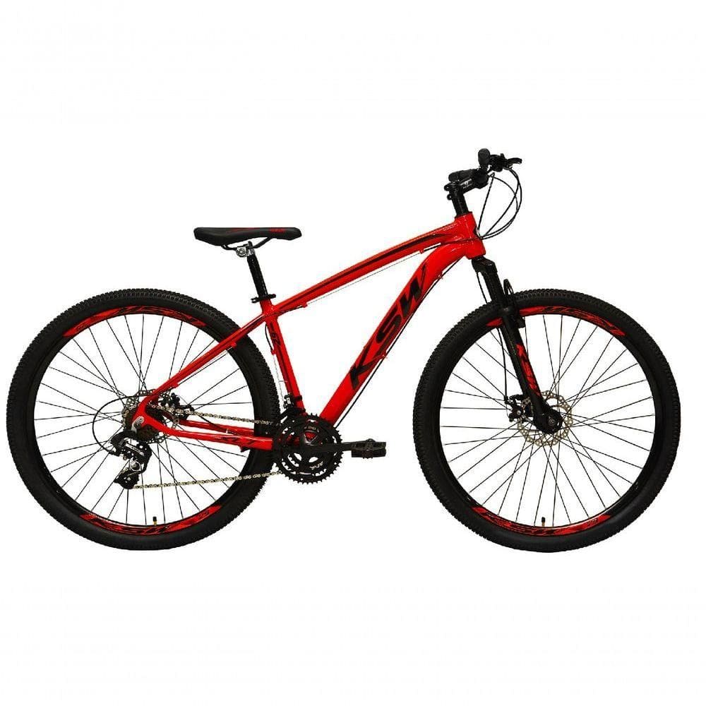 Bicicleta Aro 29 Ksw Xlt Alumínio 27v Freio Disco Mecânico Garfo Suspensão - Vermelho Tam.15