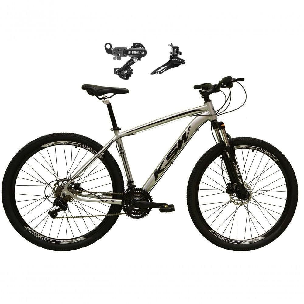Bicicleta Aro 29 Ksw Xlt Alumínio 24v Câmbios Shimano Garfo Suspensão - Prata Tam.19