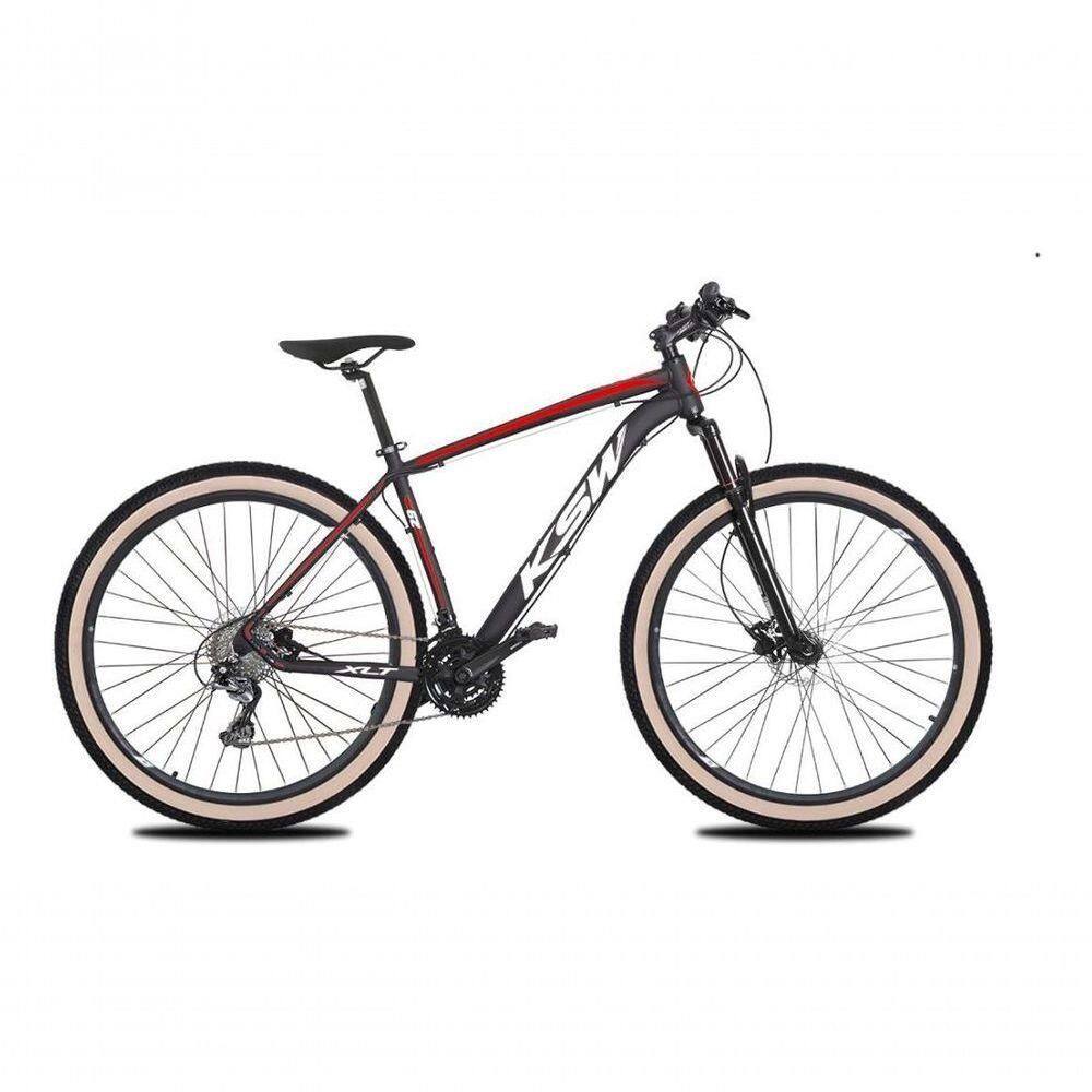 Bicicleta Aro 29 Ksw Xlt 24v K7 Câmbios Shimano Freio Hidráulico Garfo Trava Pneu Faixa - Preto/vermelho/branco Tam.15