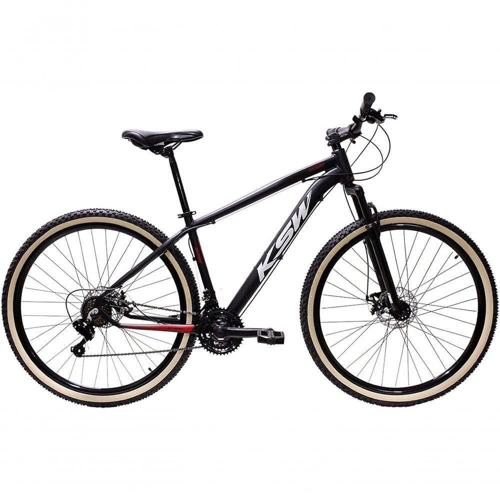 Bicicleta Aro 29 Ksw Xlt 24v Freio A Disco Suspensão Mountain Bike - Preto-vermelho-branco Tam.21