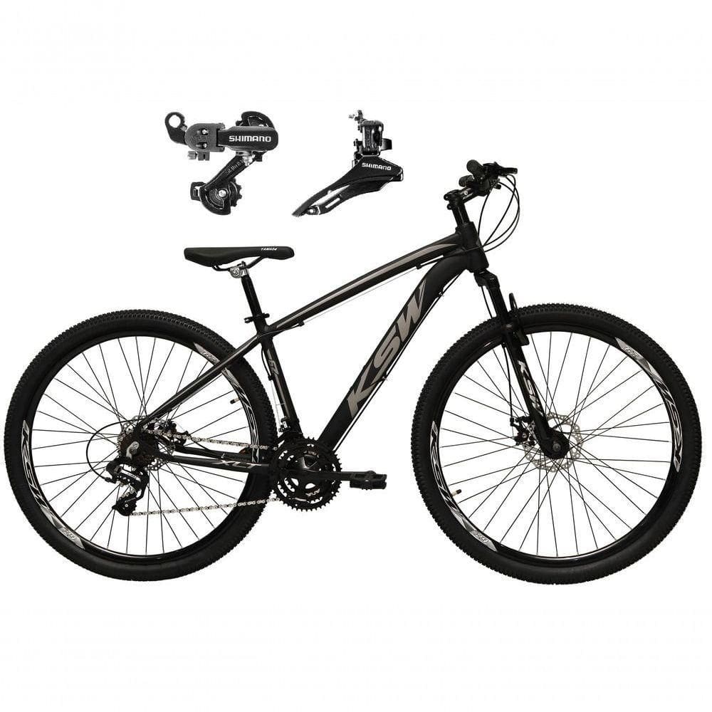 Bicicleta Aro 29 Ksw Xlt Alumínio 24v Câmbios Shimano Garfo Suspensão - Preto/prata Tam.15