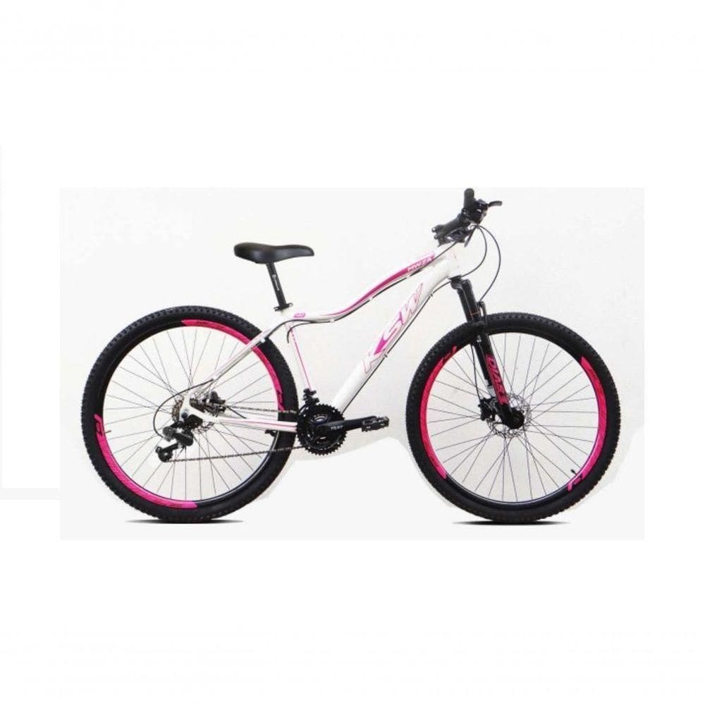 Bicicleta Feminina Aro 29 Ksw Mwza Alumínio 27v K7 Freio Disco Mecânico - Branco-rosa Tam.15