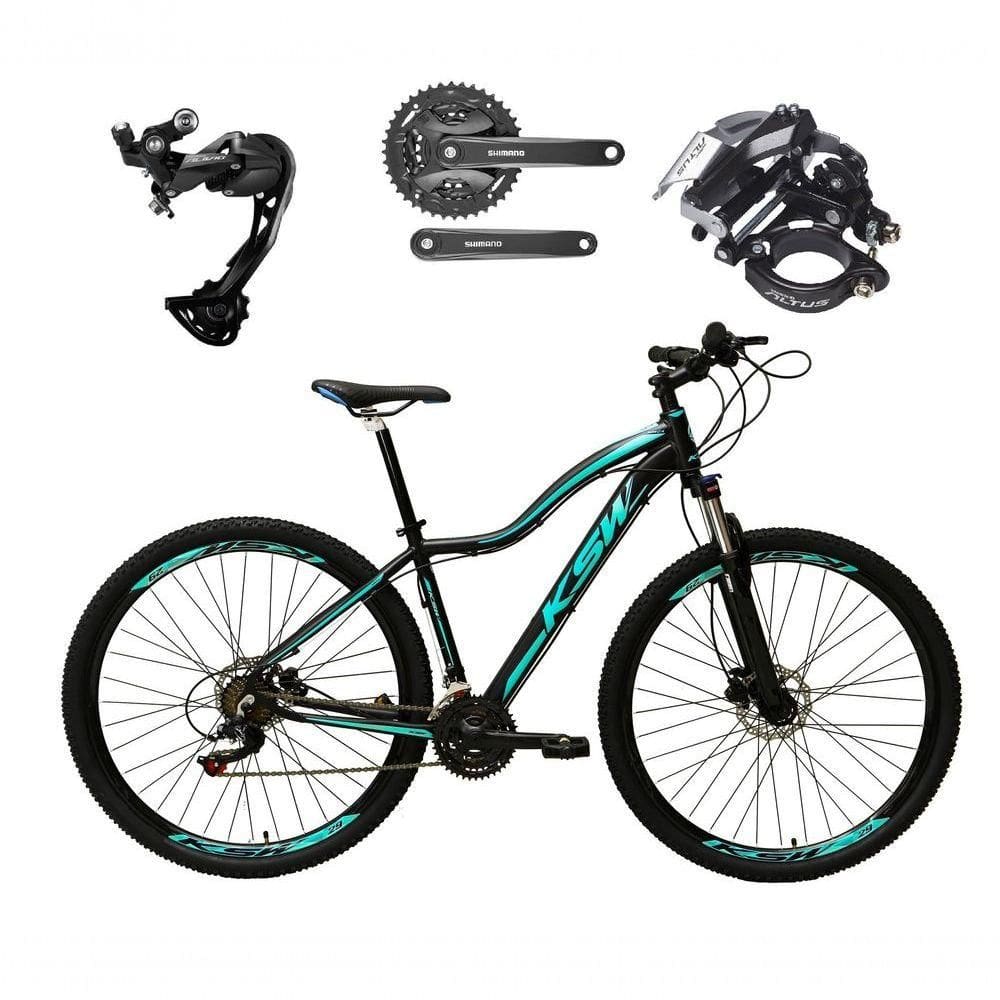 Bicicleta Aro 29 Ksw Mwza Feminina Câmbio Shimano Alívio E Altus 27v F/hidráulico Garfo Trava - Preto/azul Tam.15