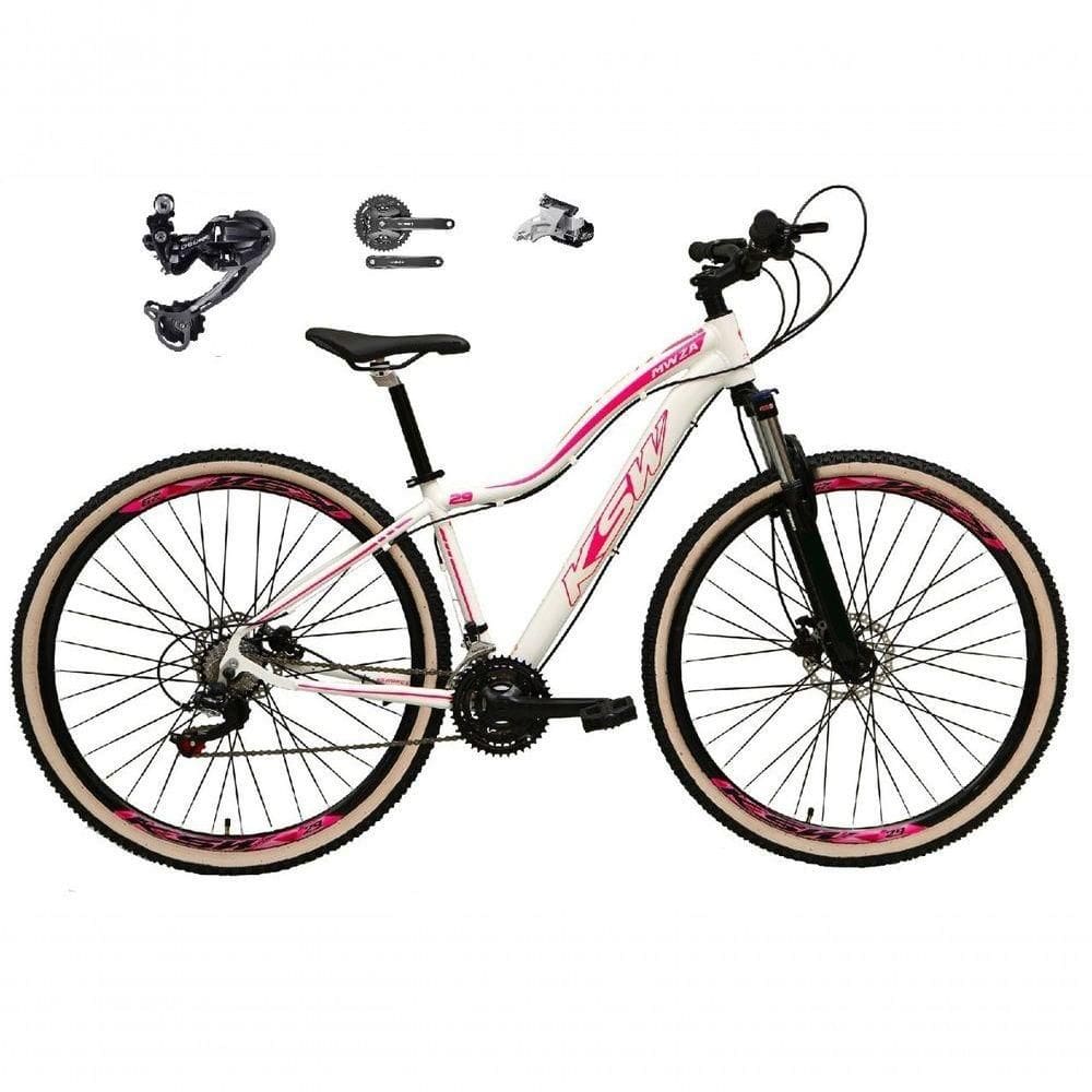 Bicicleta Feminina Aro 29 Ksw Mwza Câmbio Deore E Altus 27v Hidráulico Garfo Trava Pneu Faixa Bege - Branco/rosa Tam.17