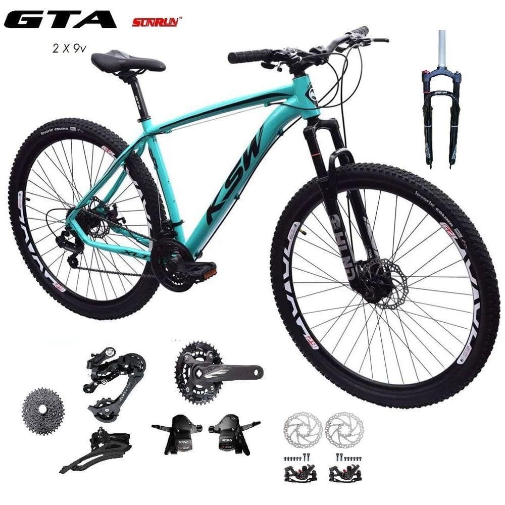 Bicicleta Aro 29 Ksw Xlt Kit 2x9 Gta Sunrun Freio Disco K7 11/36 Pedivela 24/38d Garfo Com Trava - Azul Tam.17