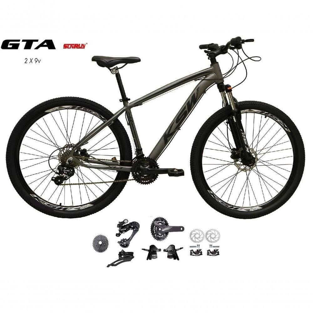 Bicicleta Aro 29 Ksw Xlt Kit 2x9 Gta Sunrun Freio Disco K7 11/36 Pedivela 24/38d Garfo Com Trava - Grafite Tam.17