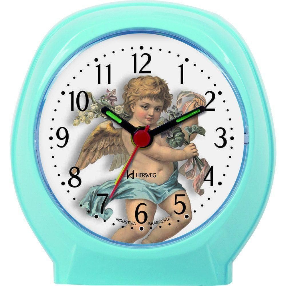 Relógio Despertador Quartz Anjinho Pequeno Herweg 2640 Azul