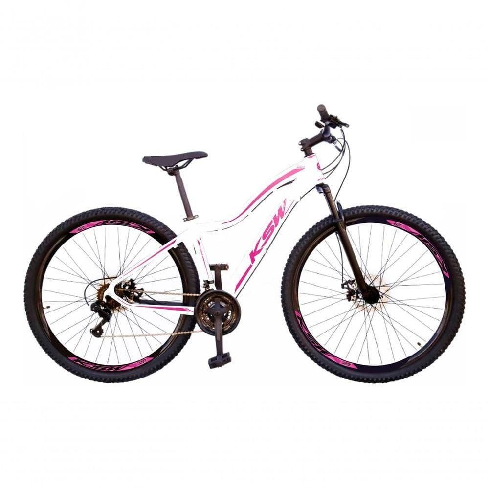Bicicleta Feminina Aro 29 Ksw Mwza Alumínio 27v Freio A Disco Mecânico - Branco-pink-violeta Tam.15