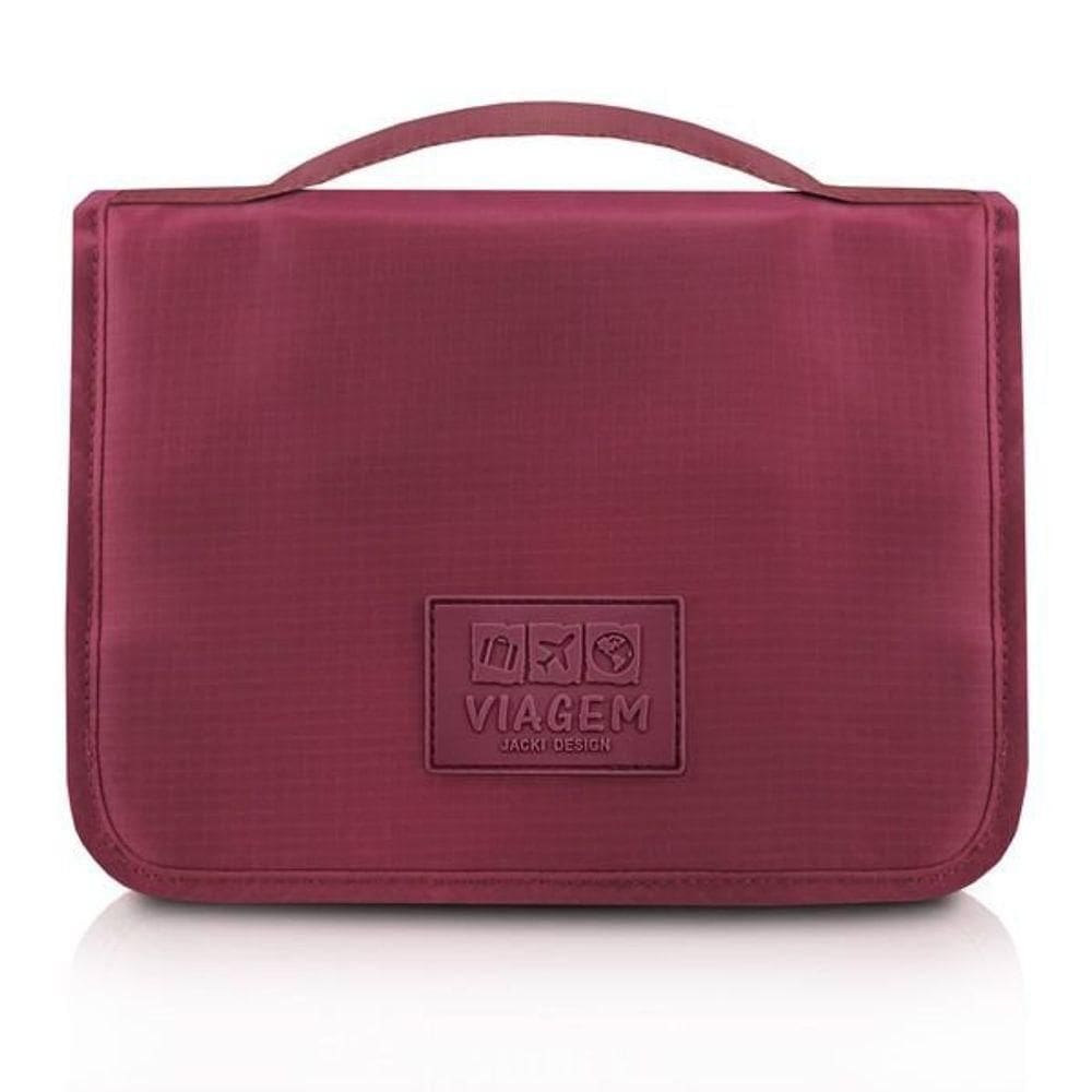 Necessaire Com Gancho Para Viagem Estampa Lisa Jacki Design Vermelho Escuro