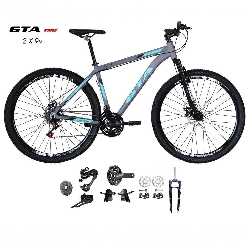 Bicicleta Aro 29 Gta Start Kit 2x9 Gta Sunrun Freio Disco K7 11/36 Pedivela 24/38d Garfo Com Trava - Cinza Tam.19