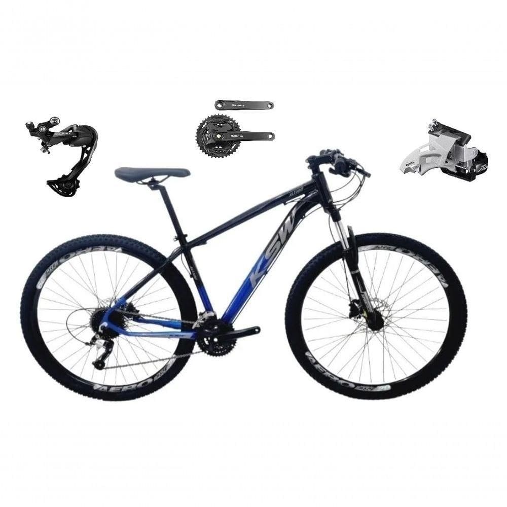 Bicicleta Aro 29 Ksw Xlt Câmbio Shimano Alívio E Altus 27v Freio Hidráulico Garfo Trava - Preto/azul Tam.21