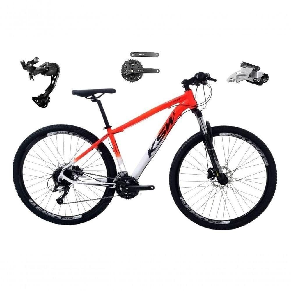 Bicicleta Aro 29 Ksw Xlt Câmbio Shimano Alívio E Altus 27v Freio Hidráulico Garfo Trava - Laranja/branco Tam.21