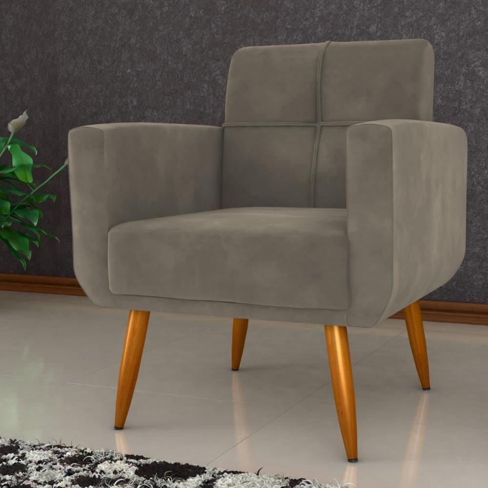 Poltrona Decorativa Para Sala Lages Veludo Cappuccino