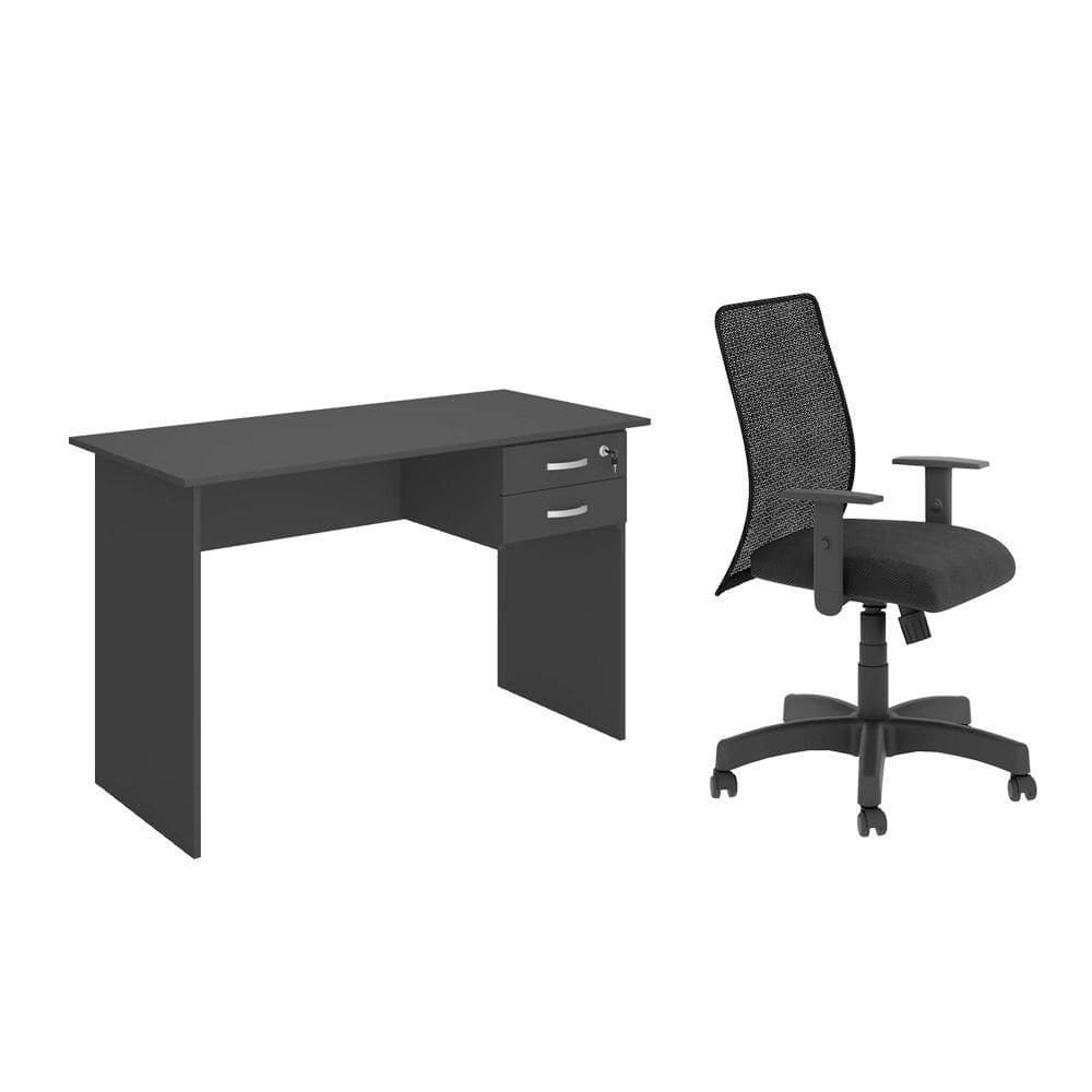 Jogo Mesa Com Gaveteiro E Cadeira Inclinável Preto Onix