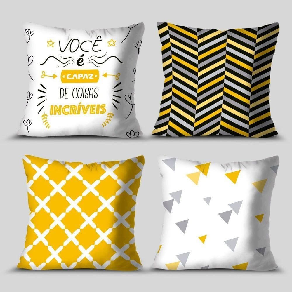 Kit 4 Capas De Almofadas Decorativa Você é Capaz Yellow