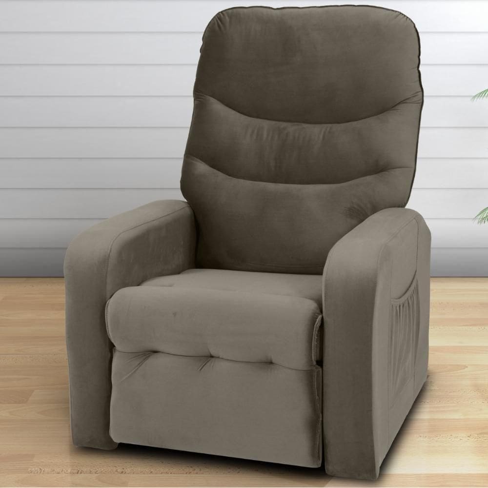 Poltrona Reclinável Para Sala Egito Veludo Cappuccino